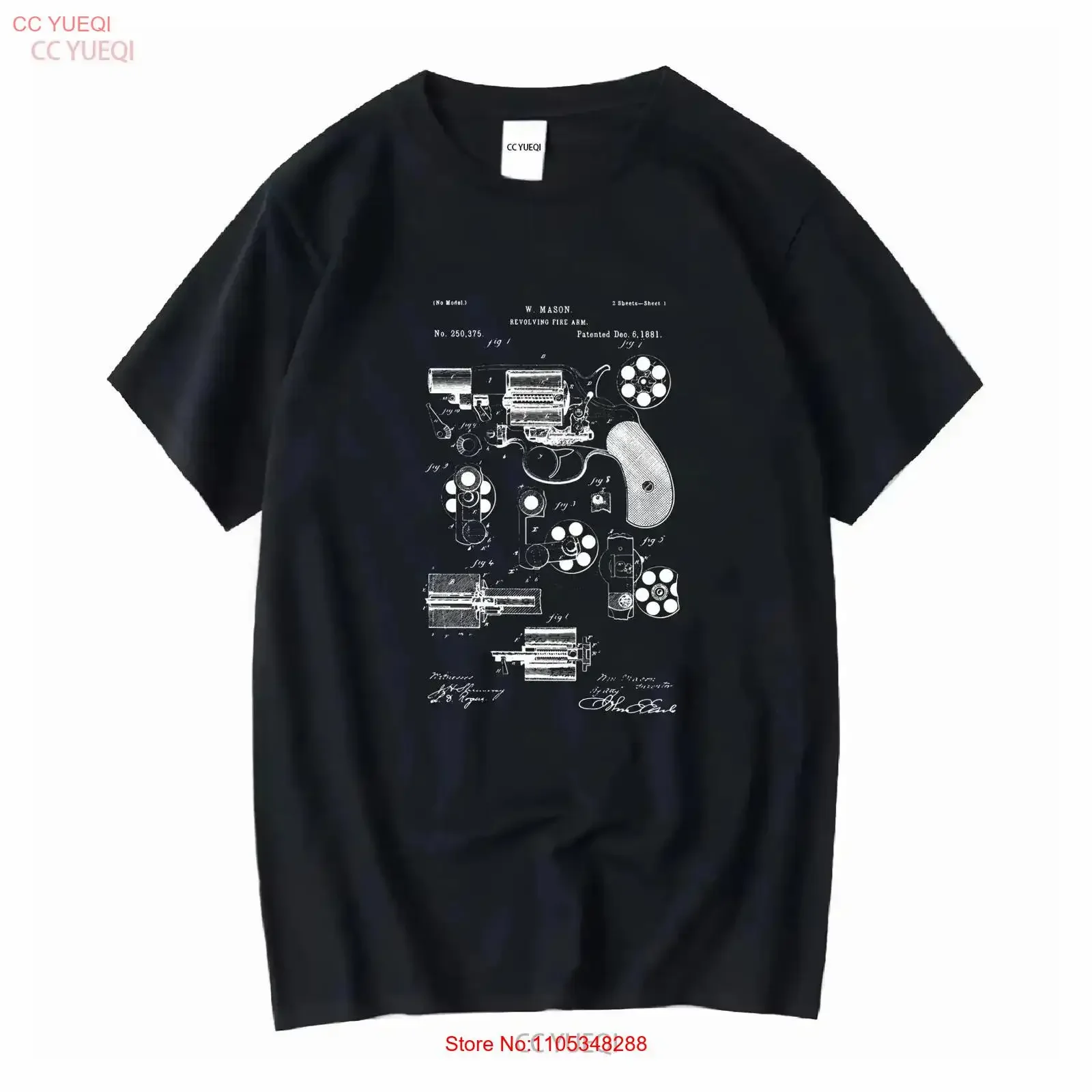 W Mason 1881 Revolver Patent Gun Blueprint Art Vintage T Shirt Washed Top For Everyday Wear Casual streetwear vintage Washed