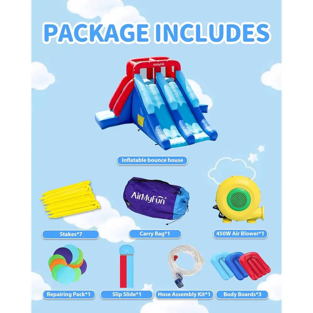 Iatable Bounce House with Double Slide, Kids & Adults Water Slides for Outdoor Fun