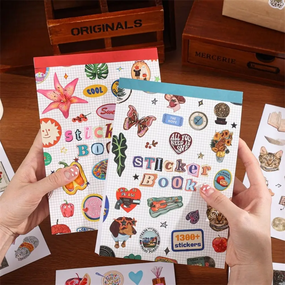 50 Sheets Sticker Book Mixed Designs Animals Patterns Scrapbook Sticker Gift Fruits Patterns Diary Sticker Journal Decoration