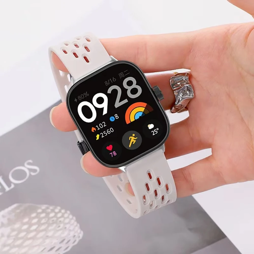 حزام رياضي مغناطيسي قابل للتنفس لساعة Redmi 5 4 سوار معصم من السيليكون الناعم لساعة Xiaomi Mi Band 9 Pro/8 Pro