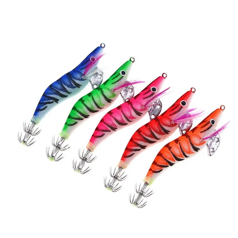 

5pcs Luminous Squid Jigs 2.5 Glow Wood Shrimp Fishing Lures Artificial Bait with Lotus Pattern for Saltwater Cuttlefish O