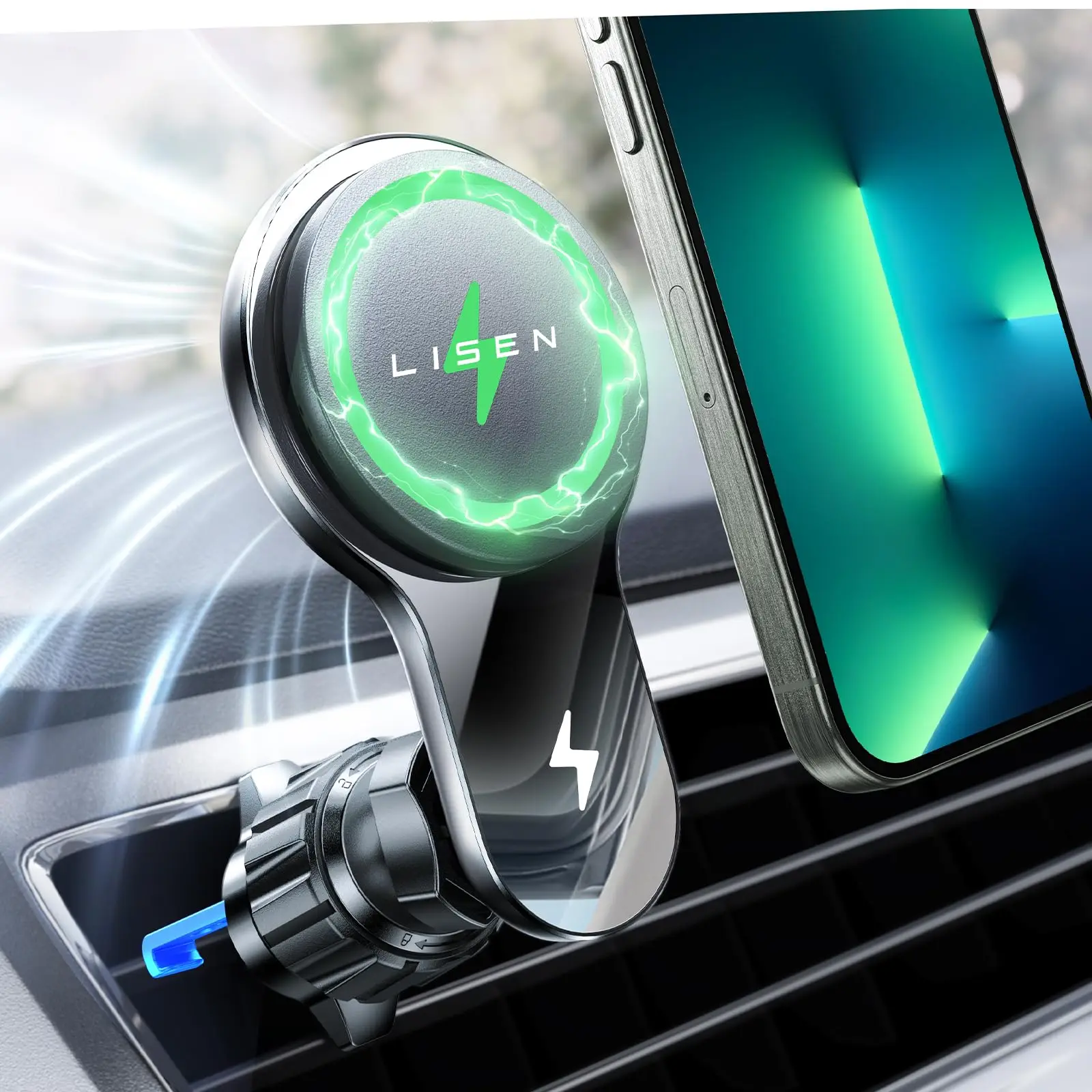 

LISEN Magnetic Car Wireless Charger Cooling Car Phone Holder Mount Chargers Fast Charging for MagSafe iPhone 16 15 14 13 12 Mini