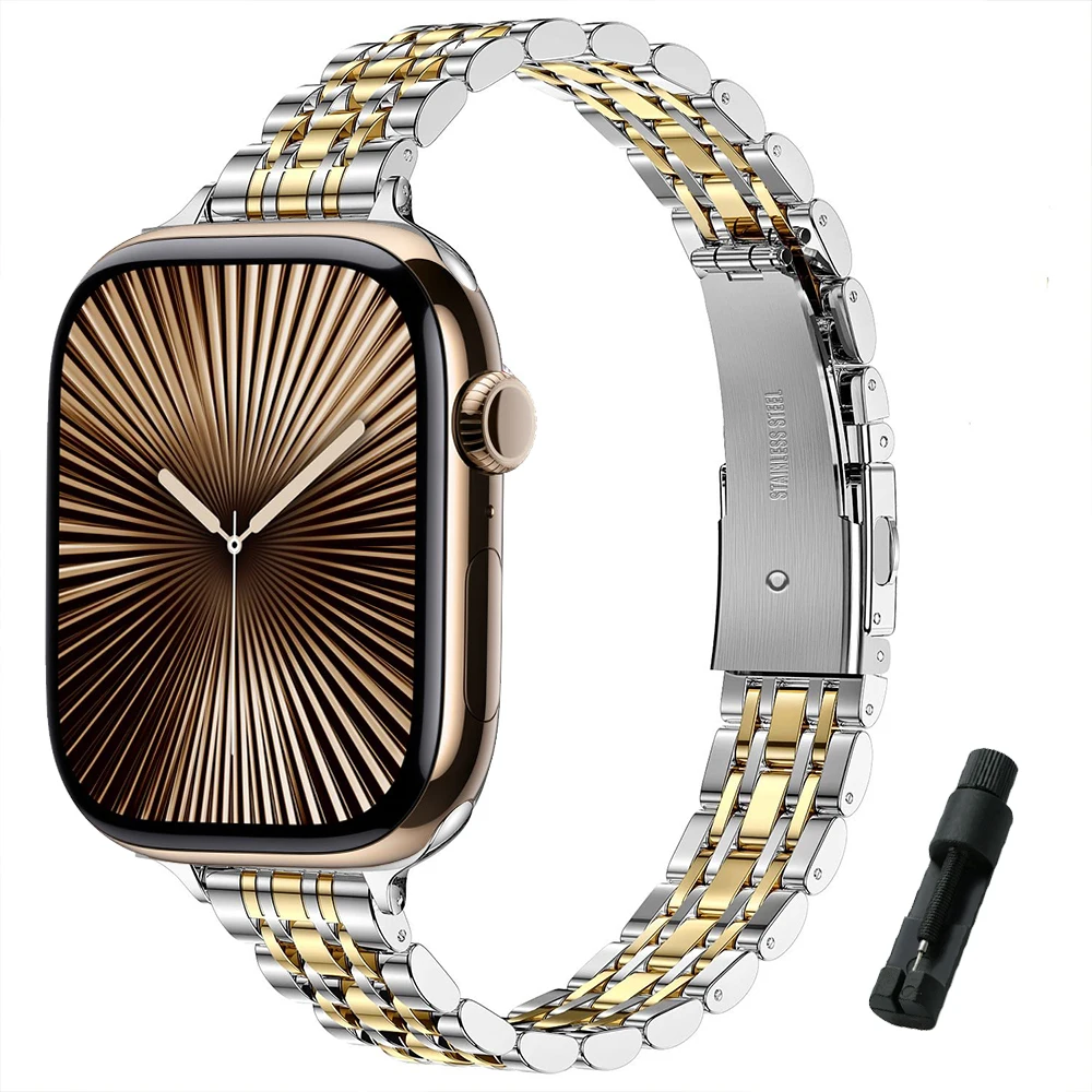 Slim Bracelet For Apple Watch 10 46mm Strap Women Watchband For Iwatch 10 9 Ultra 49mm 38/40mm Stainless Steel Band Lady Correa