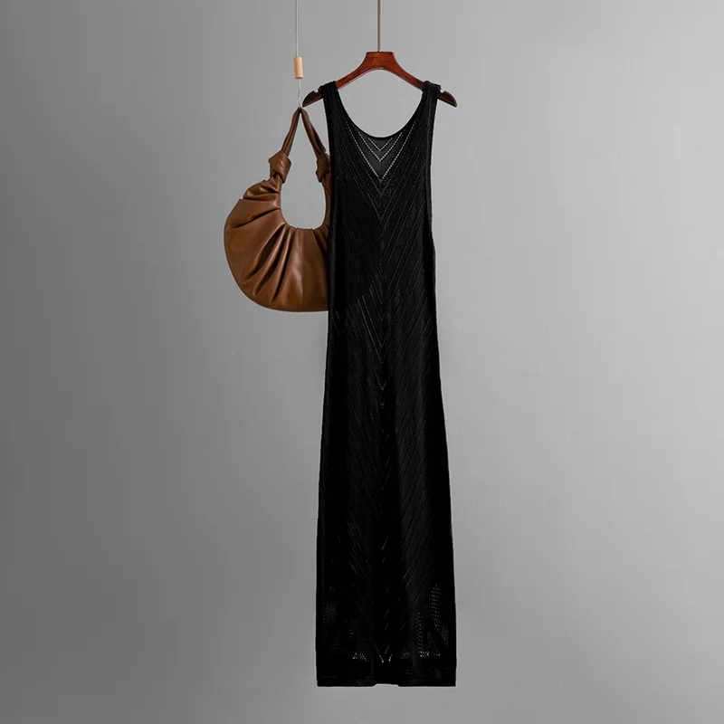 เซ็กซี่ Hollow OUT SMOCK ชุดผู้หญิงแฟชั่นแขนกุดสีชุดผู้หญิง 2025 ฤดูร้อนถัก Beach Holiday DRESS