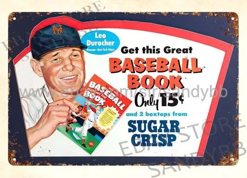 1950;S LEO DUROCHER SUGAR CRISP baseball metal tin sign indoor wall accents