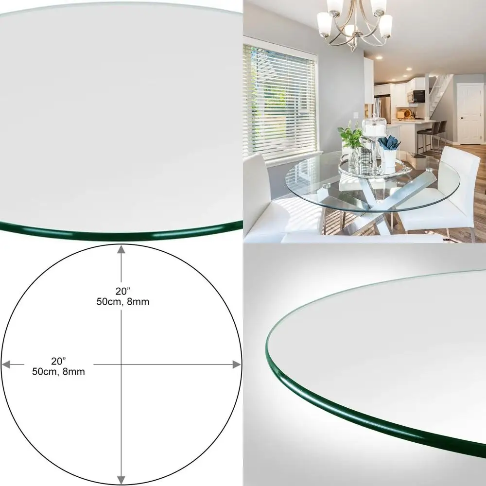 

Круглая столешница из закаленного стекла 20, толщина 3/8, безопасный край, многоразовый для обеда, патио, журналов и торцевых столиков