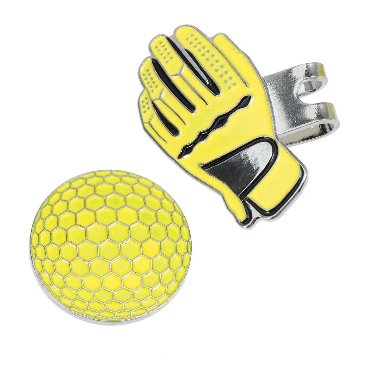 قفازات على شكل قبعة صفراء، مشبك قناع، علامة كروية متينة، حجم الجيب، محمول، خفيف الوزن، قبعة جولف من خليط معدني