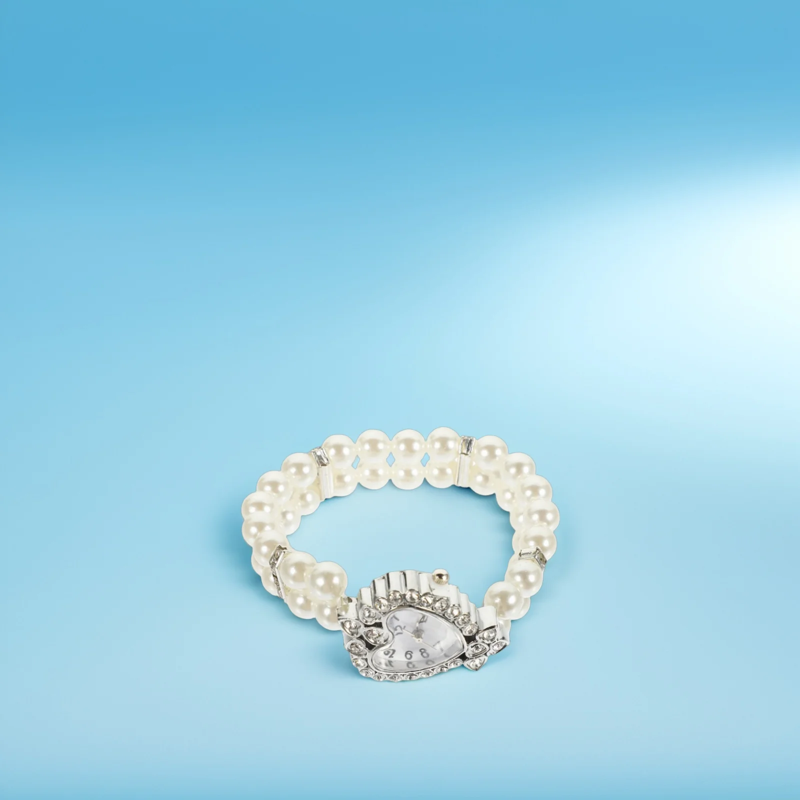 

2 Pcs Bracelet Watch Women Elegant Elastic Christmas Heart Shape Rhinestone Pearl Wrist Accessories