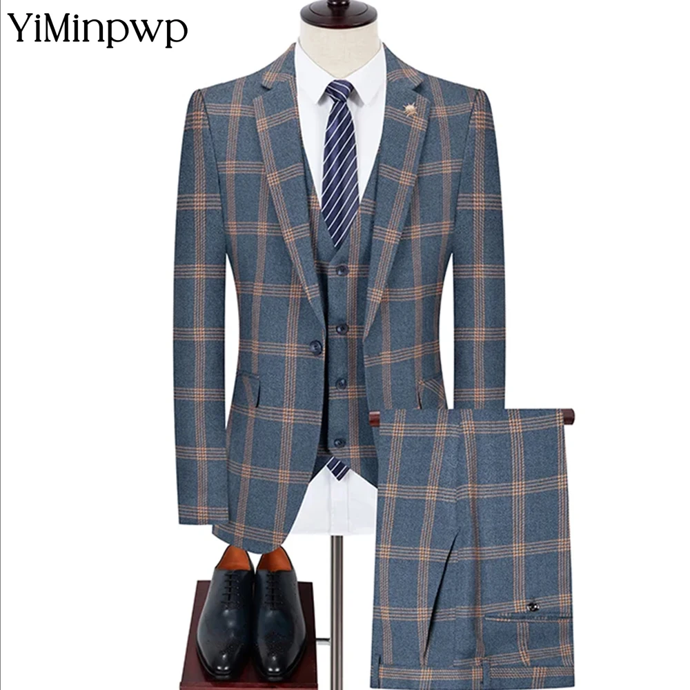 Plaid Boutique Style britannique costume pour hommes sur mesure de haute qualité marié robe de mariée affaires laine costumes formels 3 pièces ensemble XS-5XL