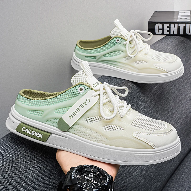 Men's new summer outdoor hollow-out closed-toe slip-on shoes, casual sneakers, half-slippers
