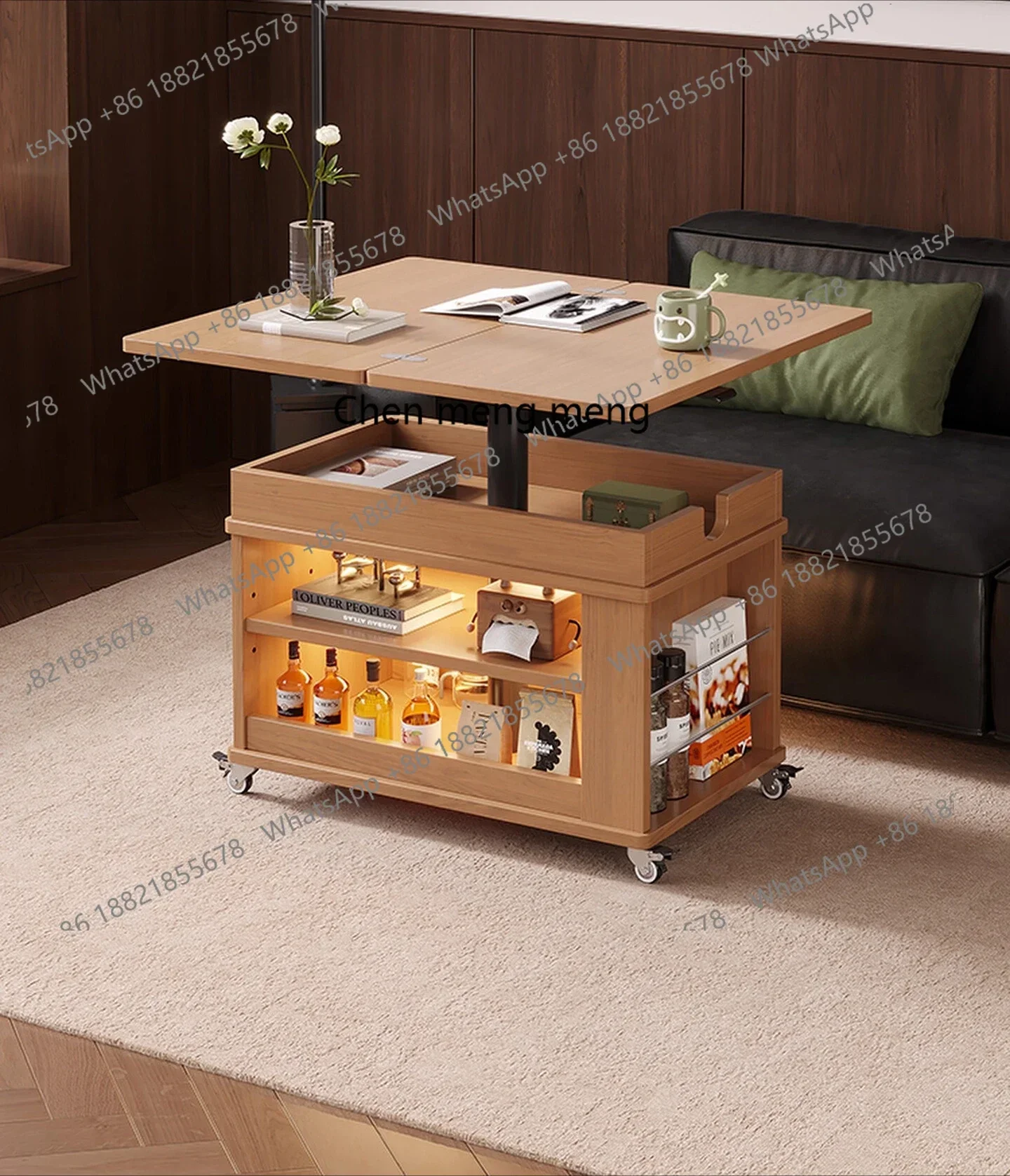 

ZJMovable folding living room household small apartment multi-functional solid wood edge few trolley