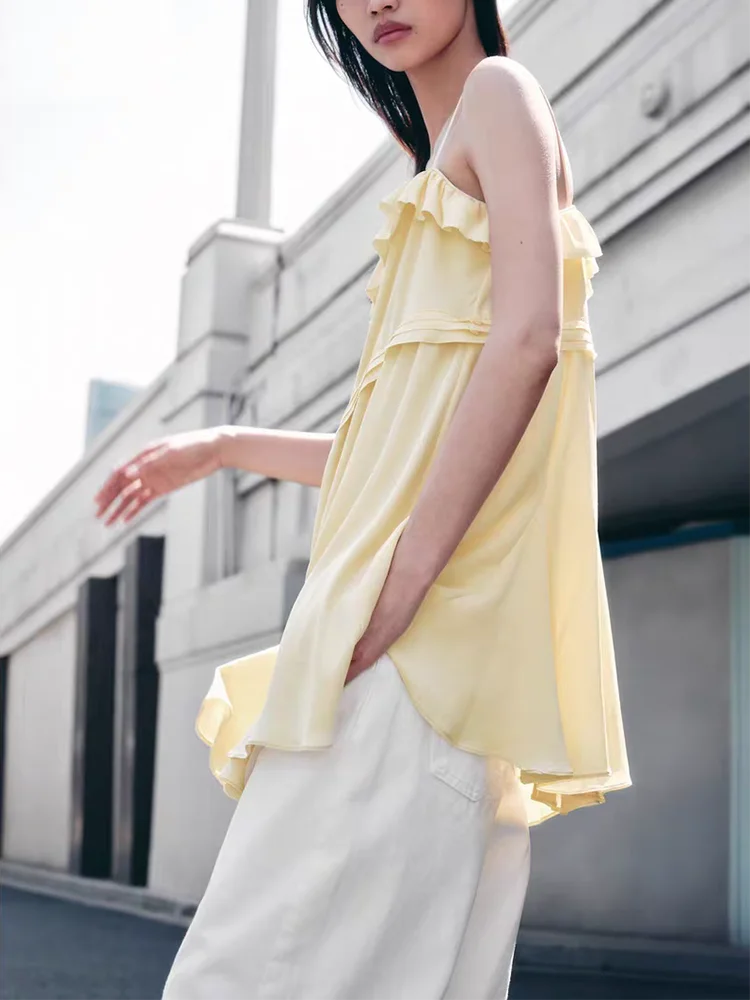 Sexy Strapl Layered Decorated ort Dr Women's New Arrival Summer A-Line Midi Dr  Color Casual Faion Dr