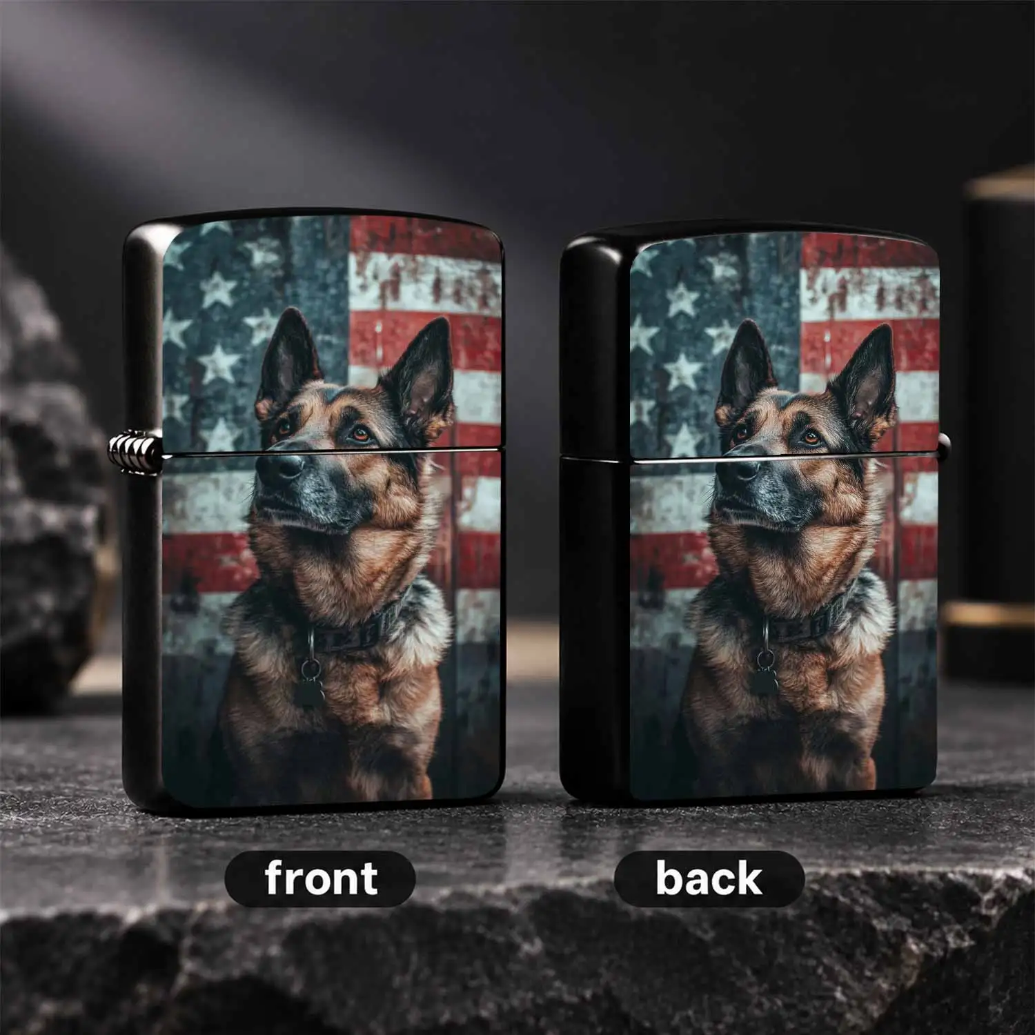 Vintage American Flag German Shepherd Pattern Lighter, Portable Stylish Accessory For Outdoor Daily Use, Unique Decorative Keepsake Gift For Pet Lovers, Patriotic Themed Practical Item For All Occasions, Exquisite Collectible Souvenir With