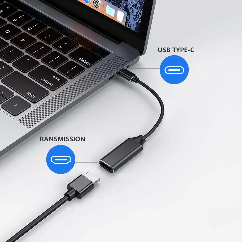 For Office Worker Type-c Cable USB-C 4K Adapter Black Computer Cellphone TV Support 3840x2160