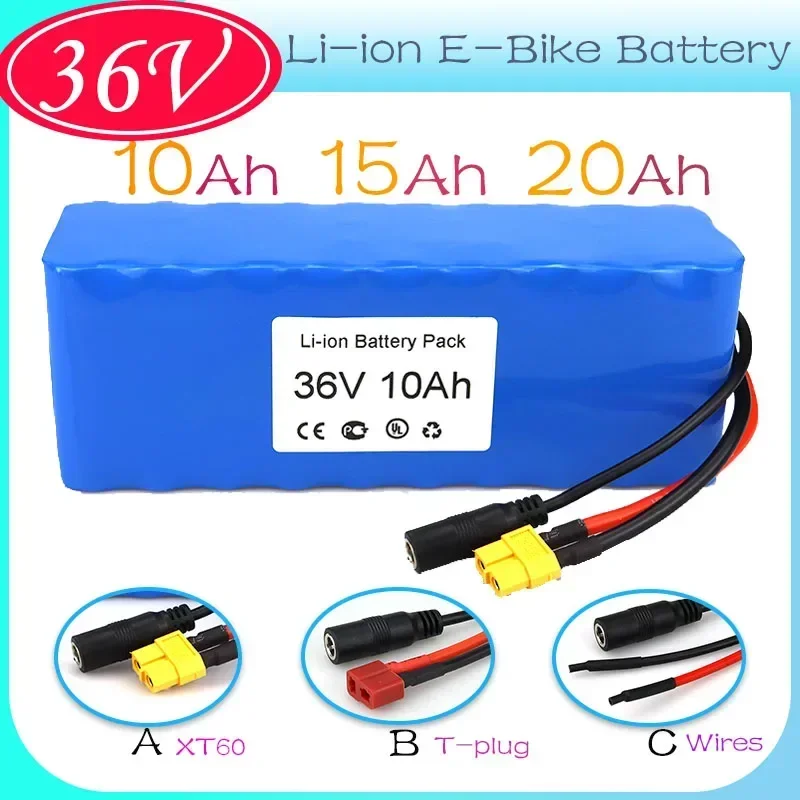 High Power Battery Li-ion 36V Ebike Battery Pack 10Ah 15Ah 20Ah T-Plug XT60 Connector and BMS