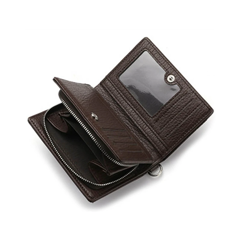 E74B PU Leather Card Holder Mens Metal Chain Wallet Purse Change Bag for Drivers Organize Your License and Bank Cards