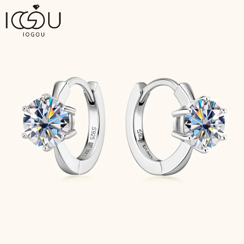 IOGOU Moissanite Hoop Earrings With GRA Real Silver 925 6.5mm Single Stone Six Claw Trendy Woman Earring 2023 Engagement Jewelry