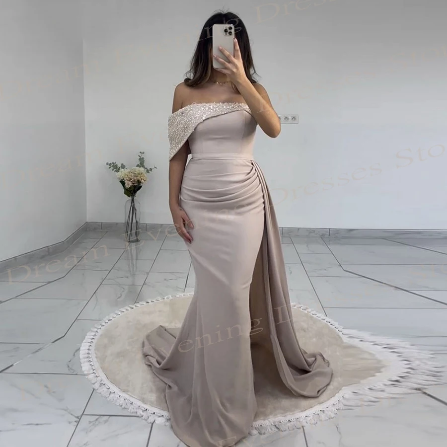 Vestido de noche de sirena para mujer, prenda elegante y bonita de un hombro con lentejuelas, sin mangas, plisado, para graduación