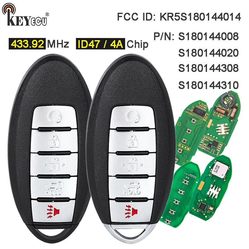 KEYECU 433,92 MHz ID47 / 4A Chip FCC ID: KR5S 180144014   Inteligentny pilot zdalnego sterowania do Nissan Altima Maxima Murano Pathfinder 2013-2019