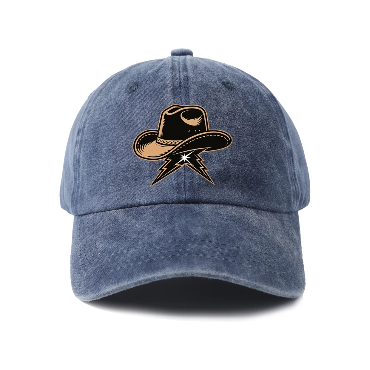 Western Cowboy Hat Graphic Baseball Cap, Vintage Washed Adjustable Unisex Dad Hat, Casual Gift