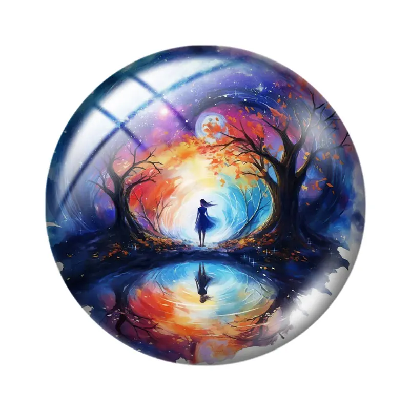 Girl and Starry Night  10pcs 12mm/18mm/20mm/25mm Round photo glass cabochon demo flat back Making findings