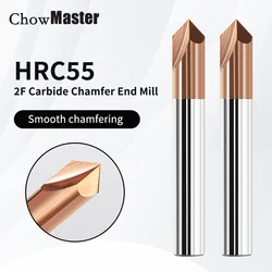 Chowmaster-fresa de chaflán, 60, 90, 120 grados, 2 flautas, avellanador de esquina de carburo, biselado, bordes de desbarbado, enrutador de ranura en V