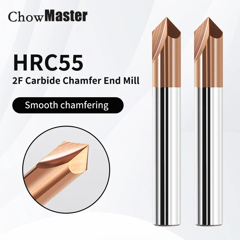 Chowmaster Chamfer Milling Cutter 60 90 120 Degree 2 Flute Carbide Corner Countersink Chamfering Deburring Edges V Grove Router