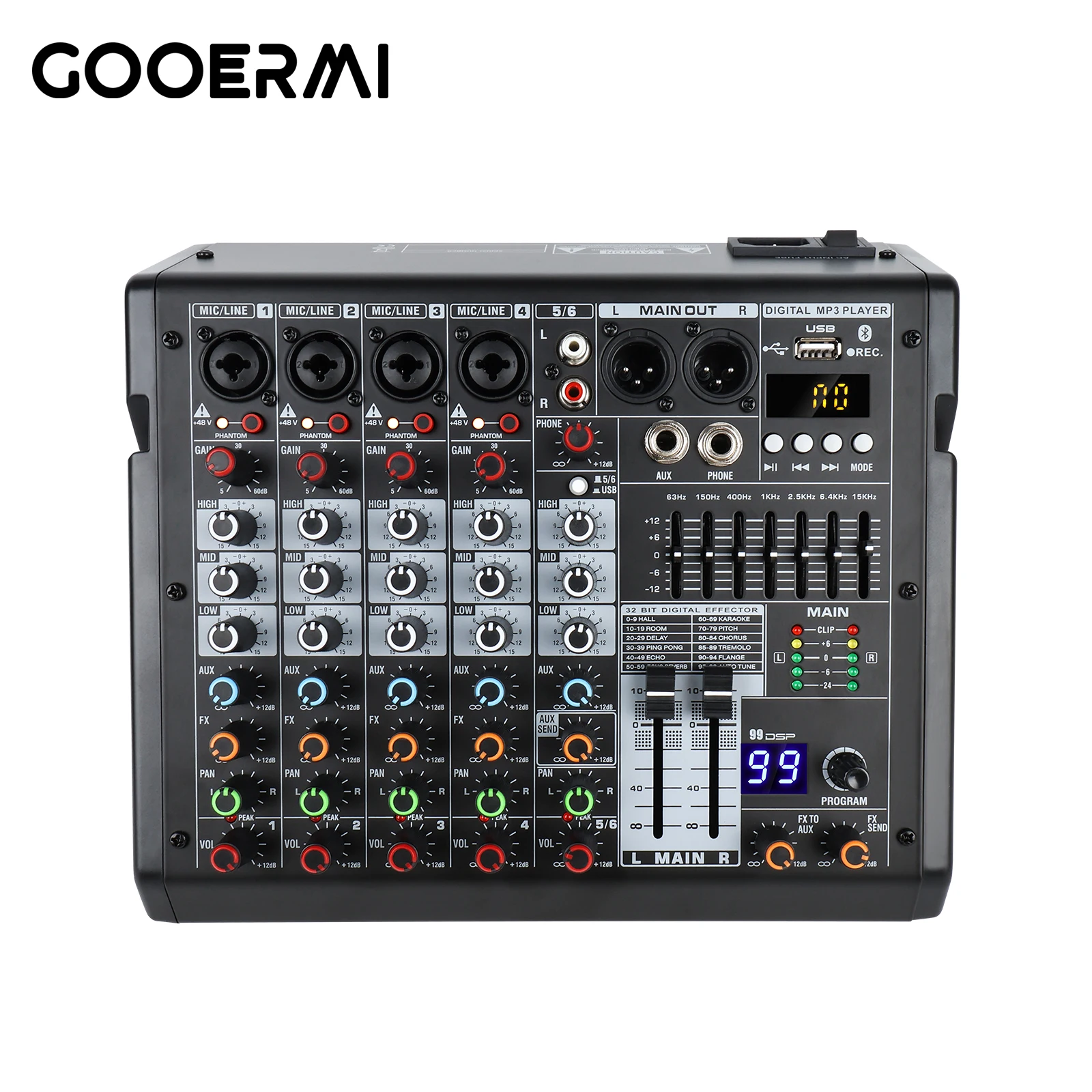 Gooermi TDS 4/6/8 Channel Audio Mixer USB Bluetooth Sound Console 48V Phantom Power DSP 99 Effects for Live Streaming Recording - view 3