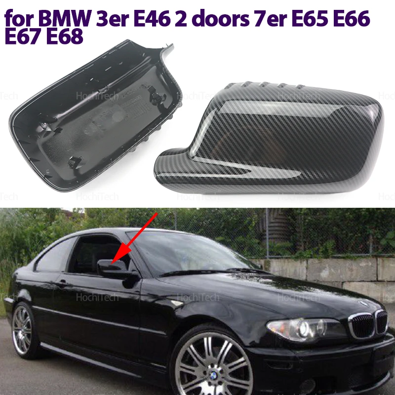 2PCS Car Side Door Rearview Side Balck Carbon Mirror Cover Caps for BMW 3 Series E46 2 Doors 7 Series E65 E66 E67 E68 2001-2008