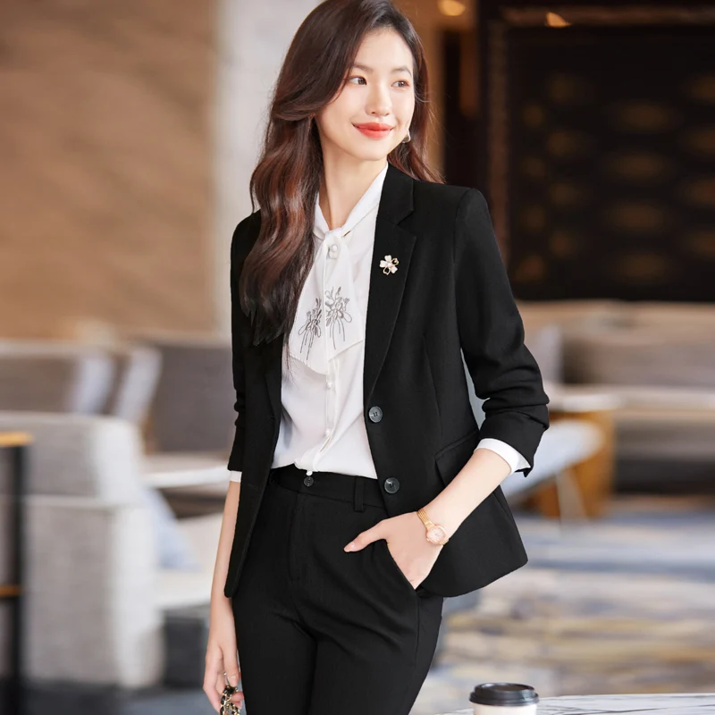 NAVIU Apricot Suits Women High End Fashion New Autumn Winter Temprament Business Slim Blazer And Pants Office Ladies Work Wear