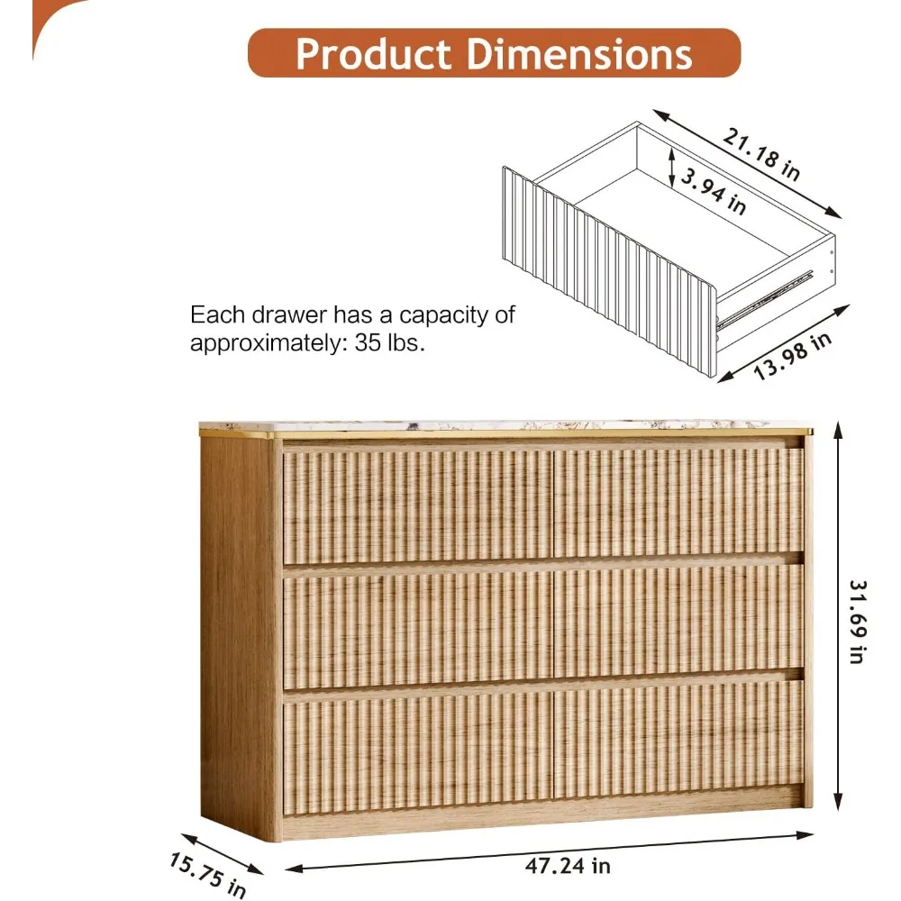 خزانة غرفة نوم حديثة مزخرفة بـ 6 أدراج مع سطح من الرخام الصناعي وتصميم منحني #2
