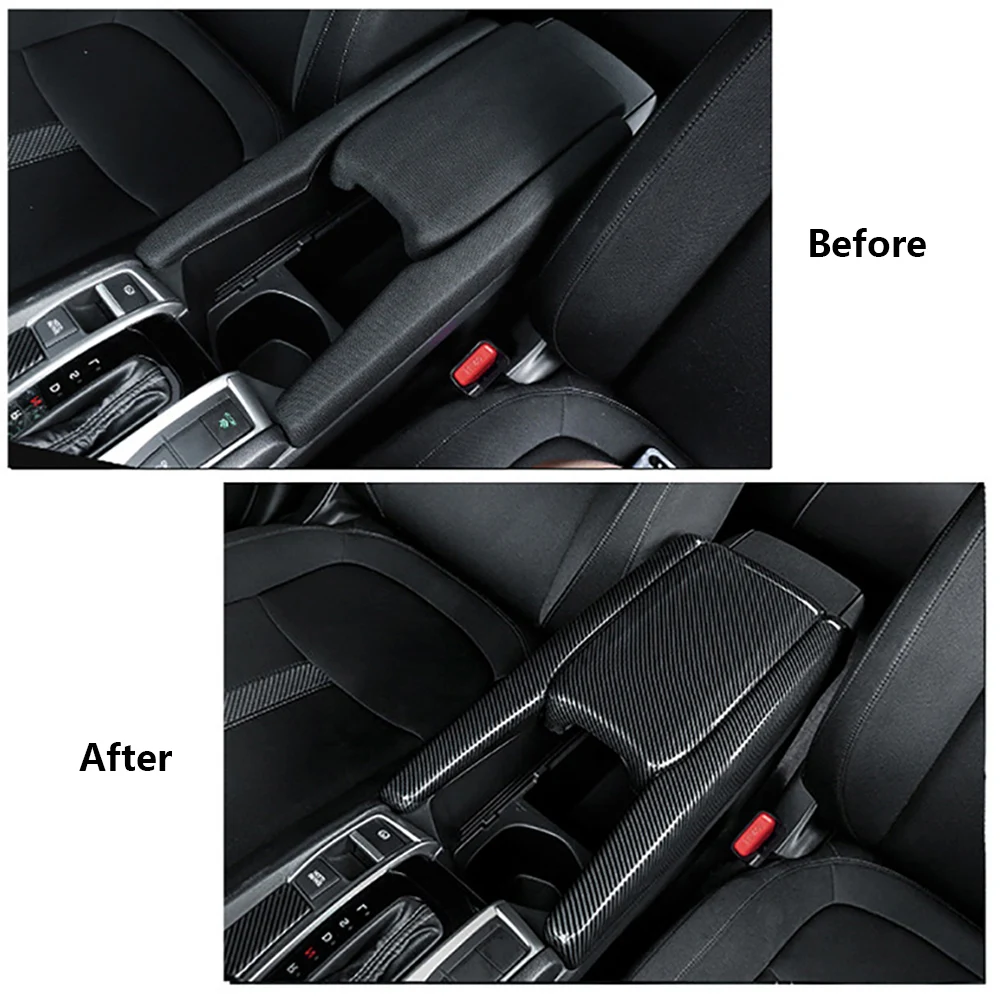 3pcs Central Armrest Box Decor Panel Trim Covers For Honda Civic 2016 2017 2018 2019 2020 2021 Car inner decorative accessories view 3