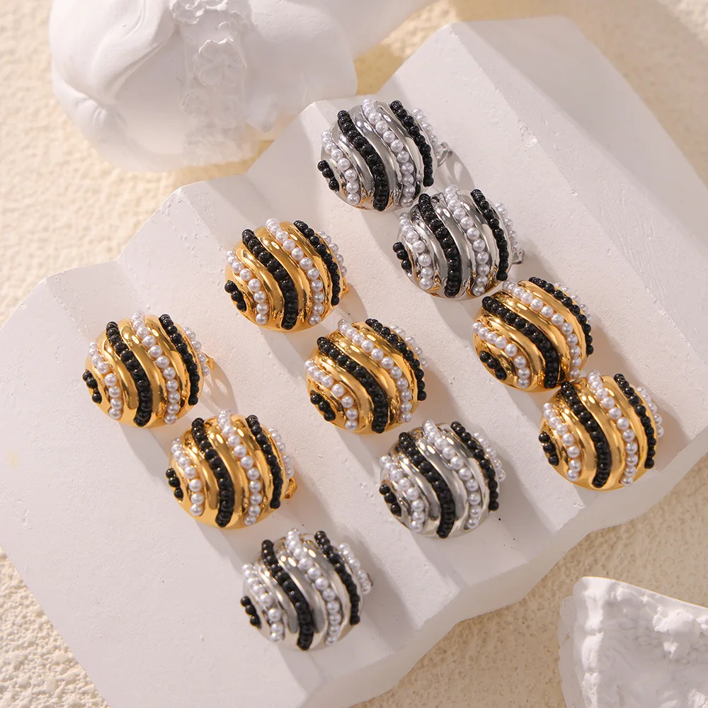 Black White Wave Style Earrings Luxury Ear Stud for Women Vintage Stainless Steel No Rusted Fashion Jewelry Wholesale