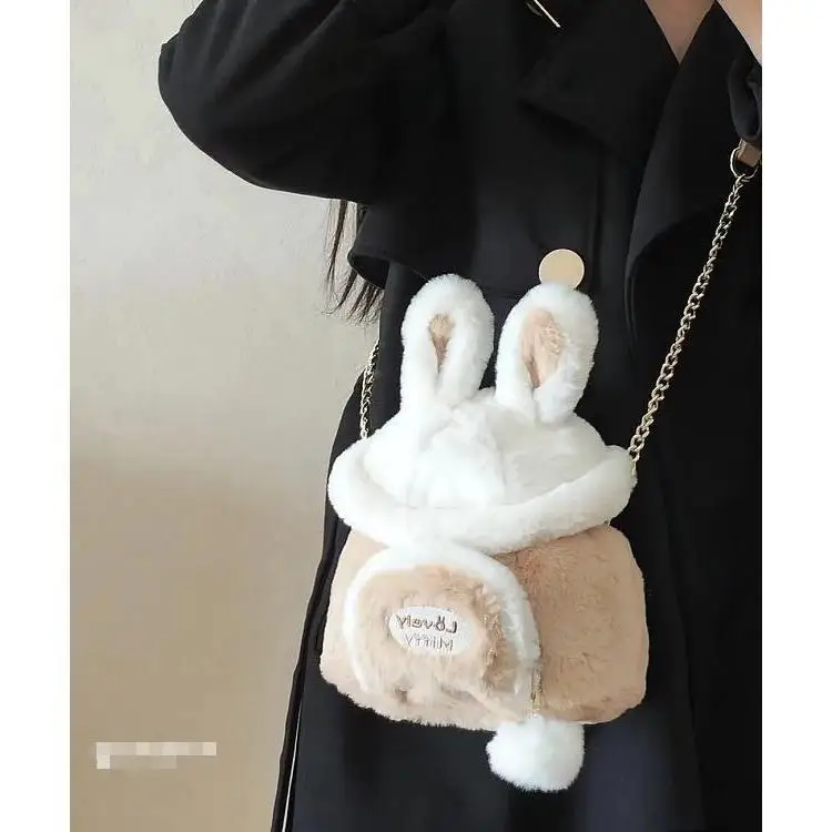 Kawaii japońska torba jesienno-zimowa miękki pluszowy worek do przechowywania kobiet torba torba Cute Bunny uszy duża pojemność Tote Bag