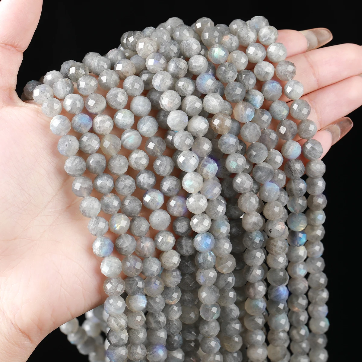 

Faceted Natural Stone Gray Moonstone Labradorite Beads Loose Spacer Beads For Jewelry Making DIY Bracelet Necklace Accessories