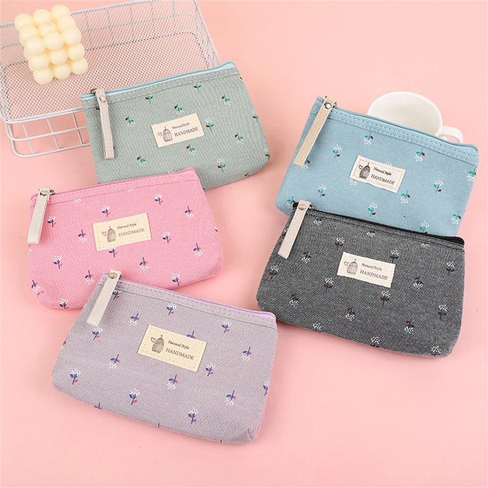 2024 New Flower Print Canvas Women Makeup Bag Toiletries Organize Zipper Bag Travel Wash Pouch Cosmetic Bag Purse Pouch