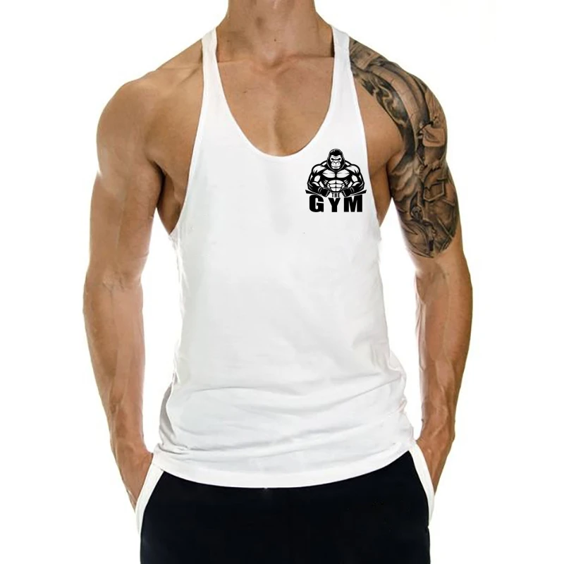

Мужская хлопковая майка-стрингер без рукавов с Y-образной спинкой, быстросохнущая майка для тренировки мышц в тренажерном зале, спортивная майка для тренировок, спортивная одежда