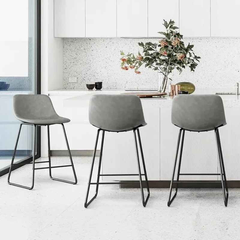 

Bar Stools Set of 3, 24" ALX Faux Leather Barstools, Modern Counter Height Stools with Back and Metal Legs