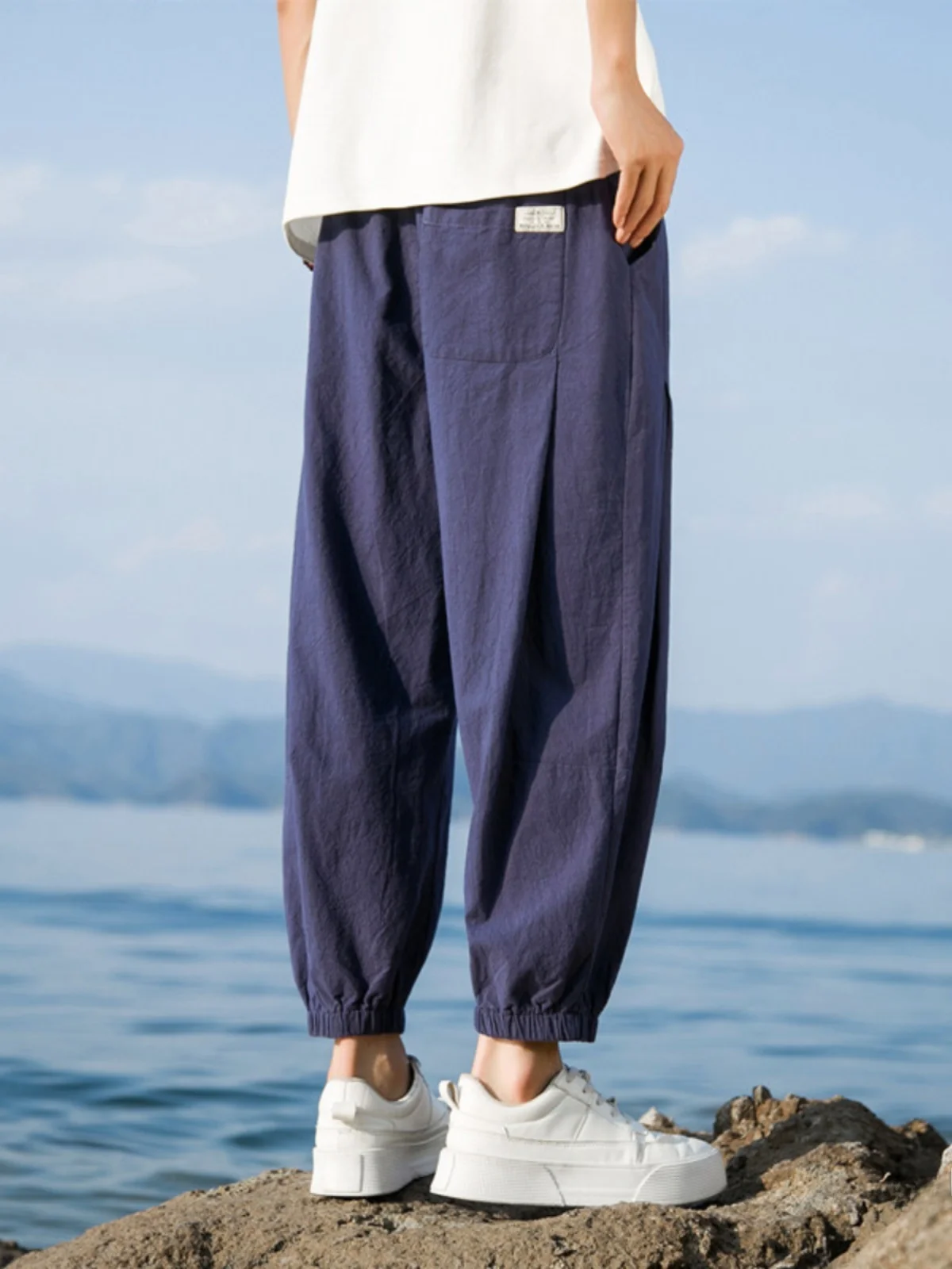 

Men's Linen Cotton Blend Summer Thin Breathable Casual Pants Nine-Tenths Harlan Eight-Tenths Loose Fit Youthful Energy Sle