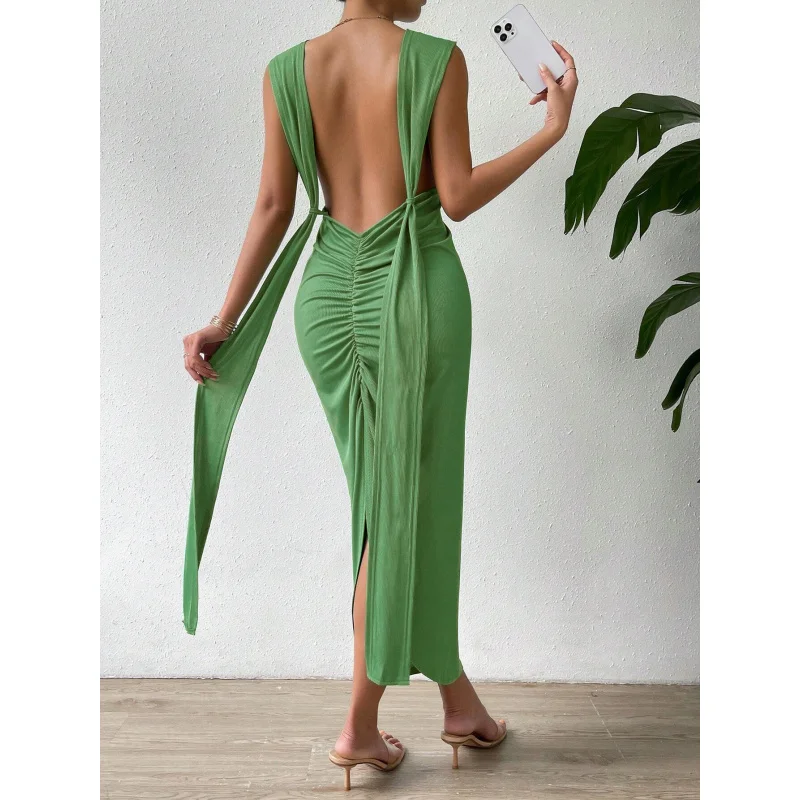 

YQ1-Women's Autumn and Winter New Sexy Backless Slim Fit Strap Party Dress
