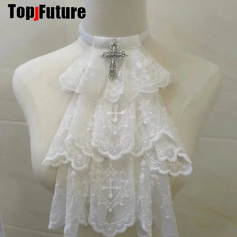 Elegant Women Royal Court Halloween Drool Bib Lolita Retro Lace Bow Tie Bow Tie Punk Y2K Girl Necktie Cosplay Goth Tie Collar