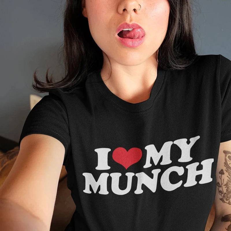 

Женские футболки I Love My Munch, хлопковая Футболка с графическим рисунком и круглым вырезом в стиле Харадзюку, милая готическая одежда Y2k, летние модные футболки с коротким рукавом