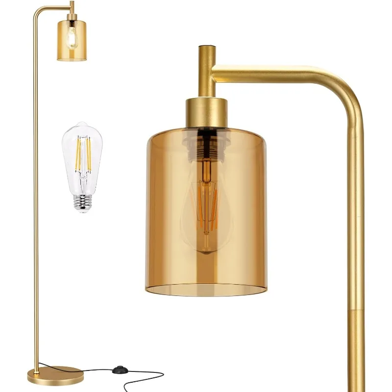 Stehlampen für Wohnzimmer-goldene Stehlampe mit Glas lampen schirm, moderne Stehlampe mit LED-Lampen, heller Industrie boden