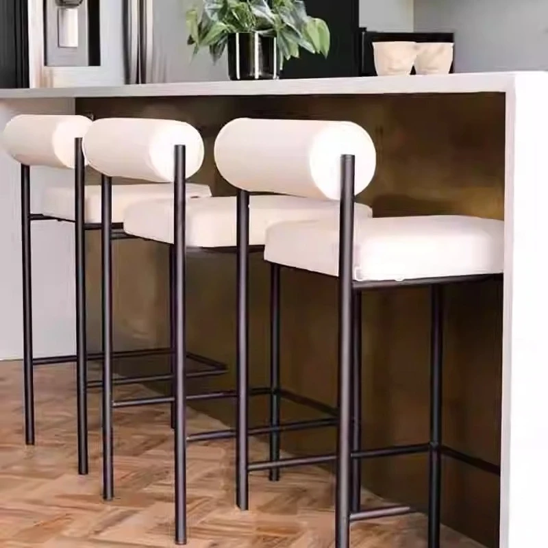 

Modern Bar Stool with Backrest Designer Counter Height Chair for Kitchen Island Creative Front Desk Stool Minimalist Pub Seating