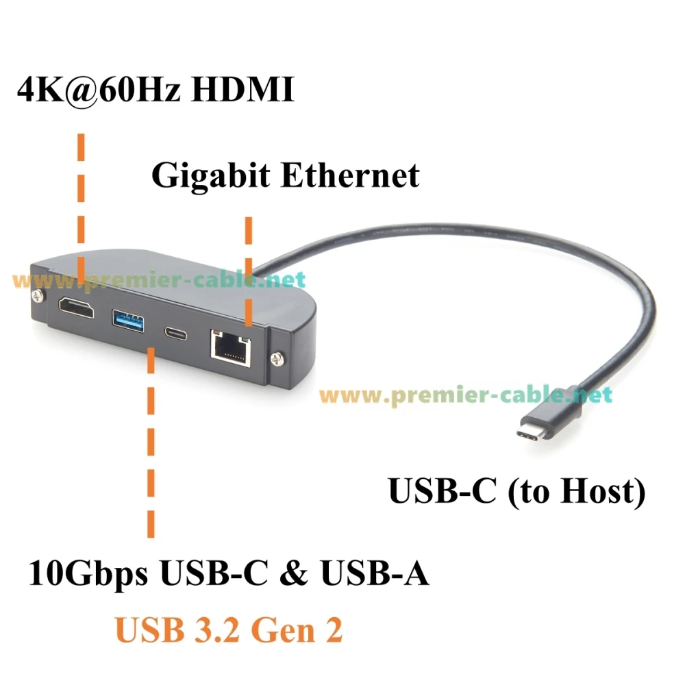 Schraubbare USB-C-Hub-Einbauleiste, 4-in-1 Multiport-Adapter mit 4K@60Hz HDMI, Gigabit Ethernet, 10Gbps USB-C & USB-A Datenanschlüssen – Detail 3