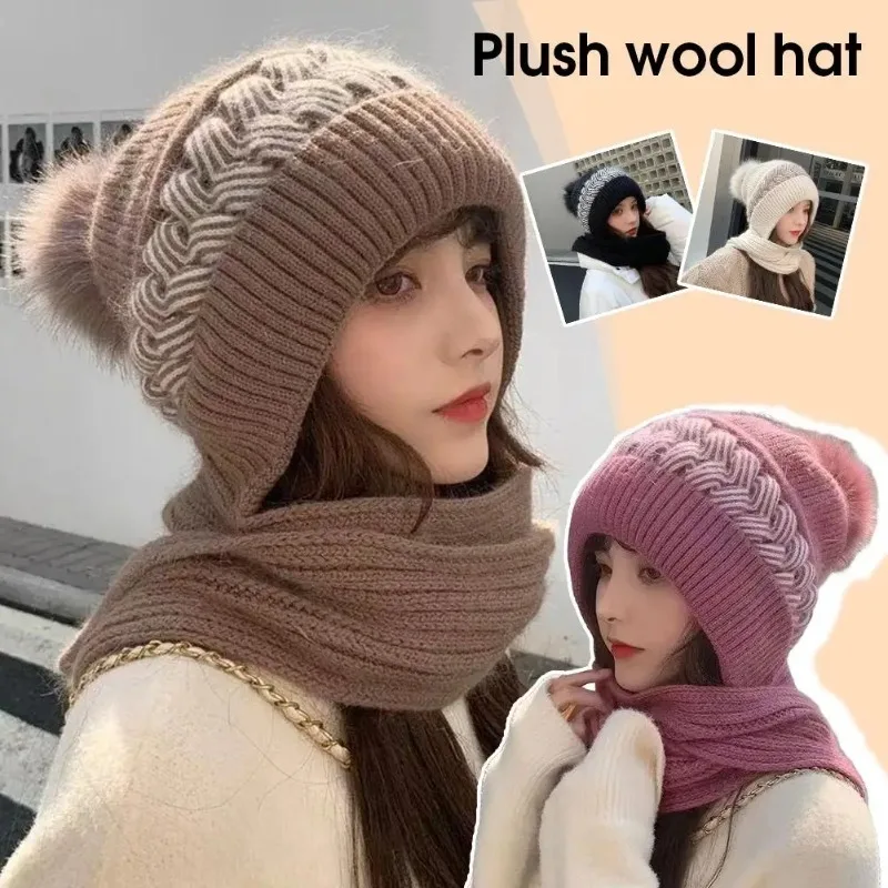 1-2PCS Hat Scarf Set Womens Winter Thick Fleece Lined Warm Snow Hat and Scarf for Outdoor Skiing Commuting Cold Weather