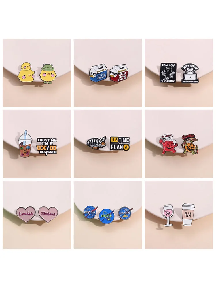 Broches en émail d'animaux de dessin animé, tête de Aliments mignonne, DolDave, canard jaune, insigne de revers, cadeaux de bijoux, amusant, Halloween, ensemble de 2 pièces