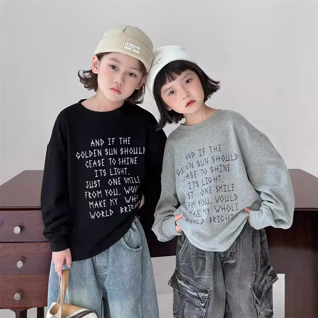

Kids T-shirts 2025 Autumn Winter Children Loose Letter Tees Boys Girls Sweatshirts Casual Long Sleeve Toddler Pullovers Clothes