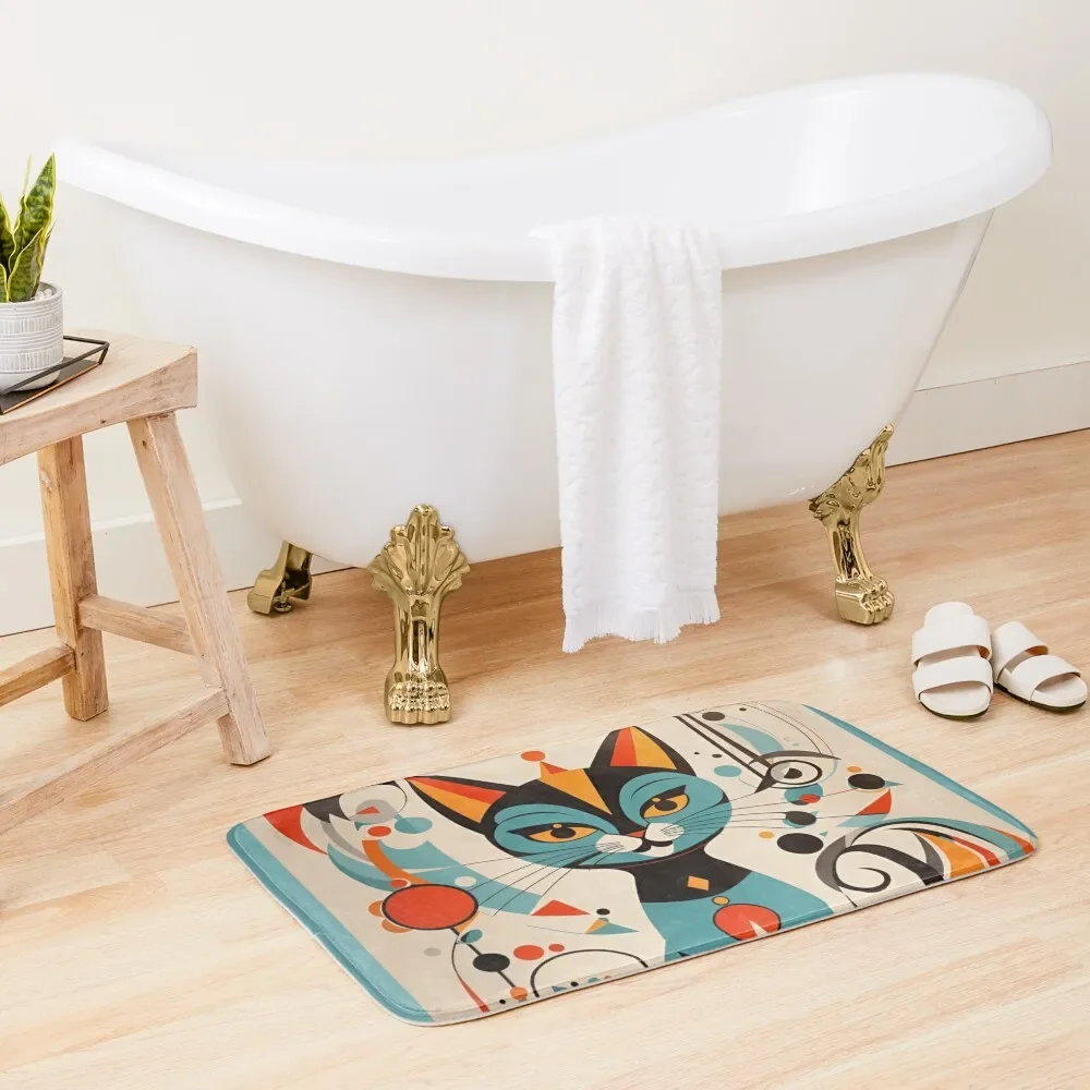 

Vintage Retro Atomic Cat Mid Century Modern Bath Mat Entrance Carpet Bath Accessories Bathroom Floor Mat