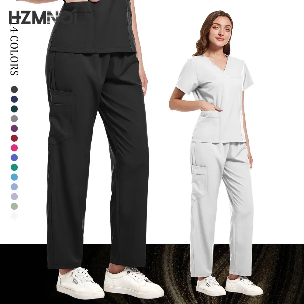 Hospital Surgical Gowns Short Sleeve Tops Pant Nursing Accessories Doctors Clothes Women Medical Uniforms Elastic Scrubs Sets